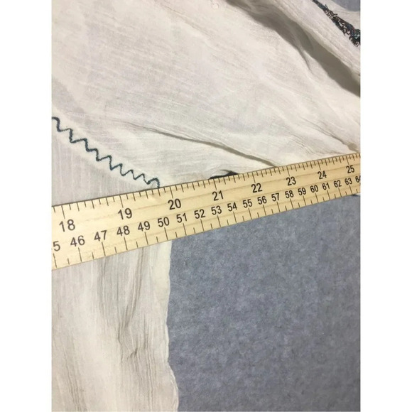 Womens Vintage America Jeans Blouse Boho Wide Neckline Blue Embroidery Details - Picture 3 of 5